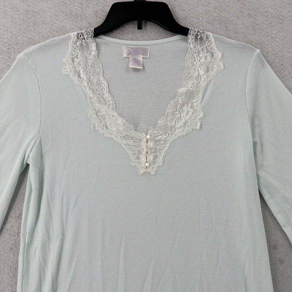 SOFTIES Paddi Murphy Night Gown Womens SMALL Ribbed Lace Trim Light Green - Picture 3 of 10